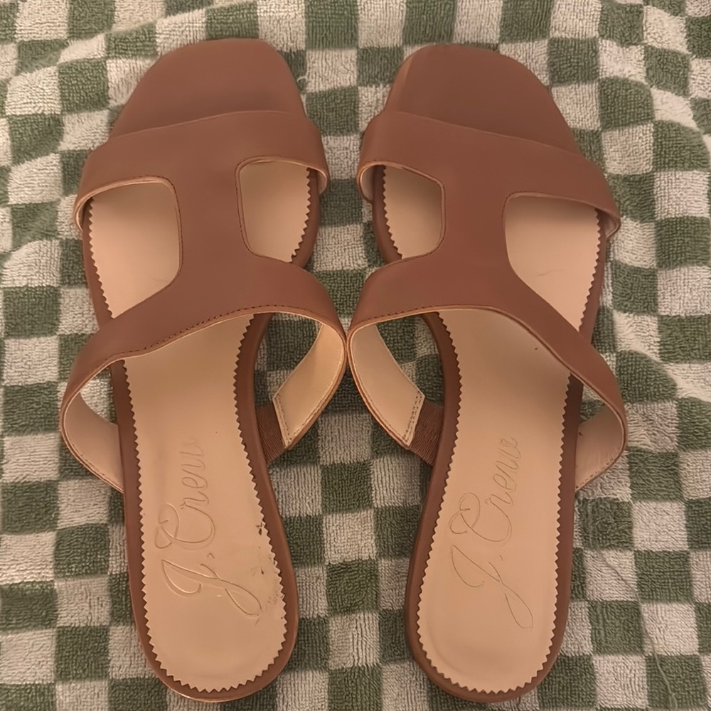 J. Crew Brown Leather Slide Sandals H-Design
